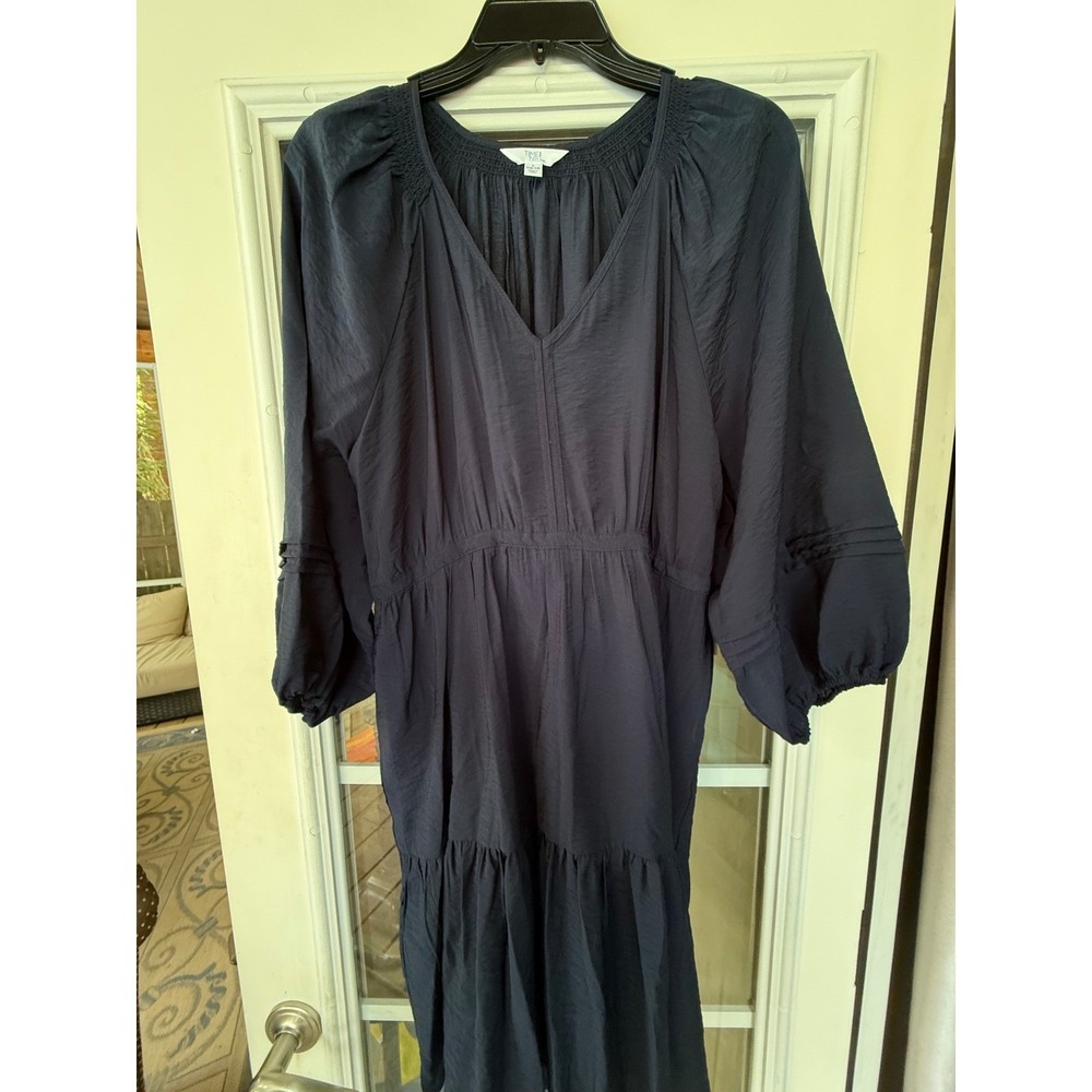 Time and Tru Women's Tiered Maxi Dress navy large 3/4 length sleev elastic waist